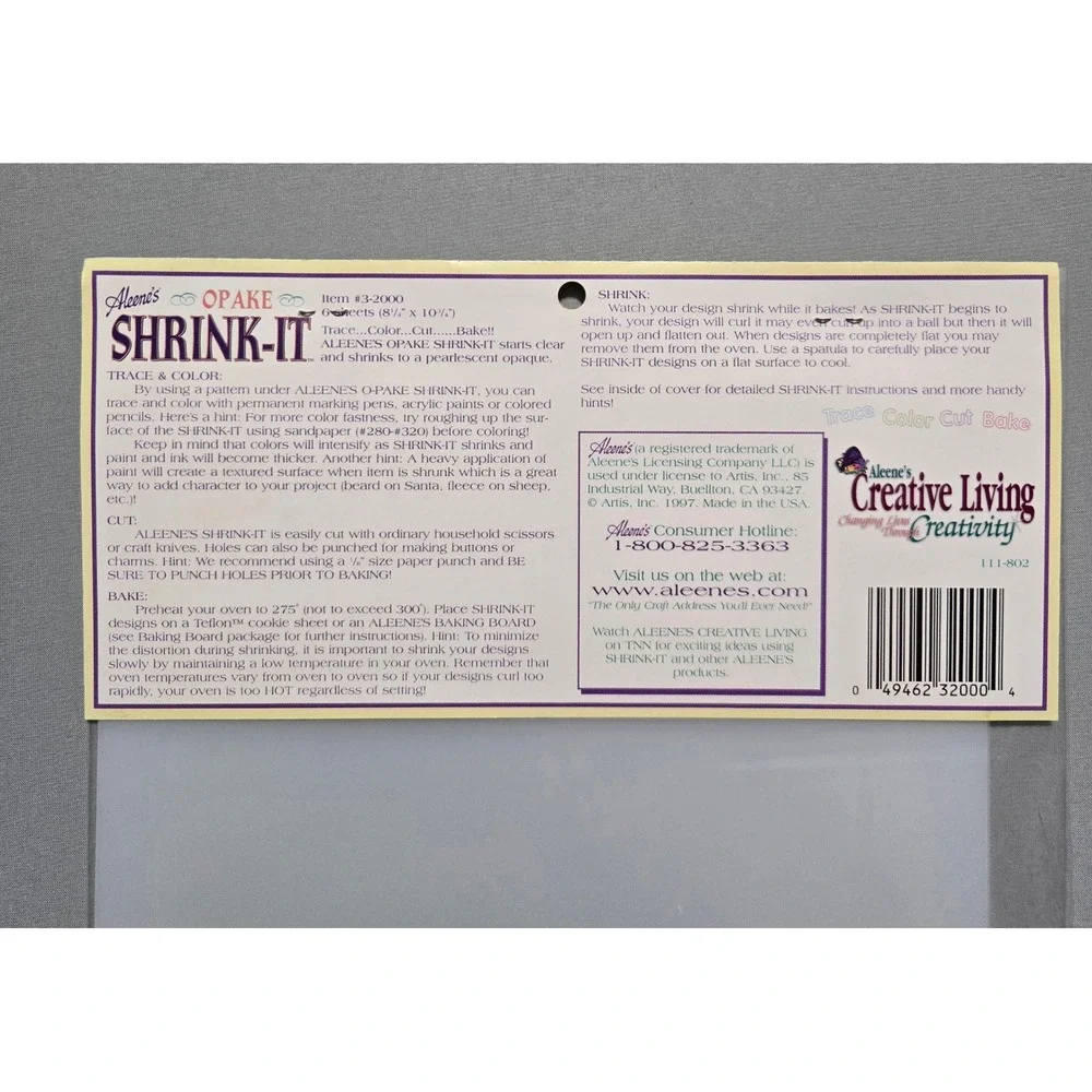 Shrinky Dinks‎ Aleene's Shrink-it Almond White Craft Plastic Sheets 8x10 Unused